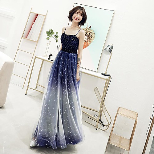 

А-силуэт На тонких бретелях В пол Тюль Платье с Пайетки от LAN TING Express