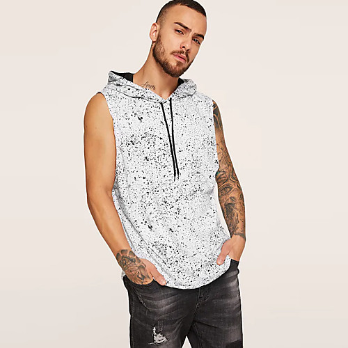 

Men's Polka Dot Tank Top - Cotton Linen Street chic Daily Hooded White / Black / Sleeveless