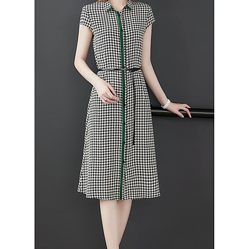 

Жен. Уличный стиль Оболочка Платье - Шахматка, Шнуровка Средней длины