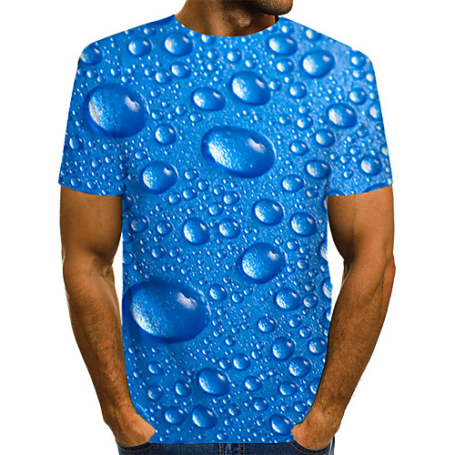 

Men's Daily Wear Club Street chic / Exaggerated EU / US Size T-shirt - Solid Colored / Polka Dot / 3D Print Round Neck Blue / Short Sleeve