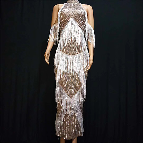 

Экзотическая танцевальная одежда Комбинезоны для ночного клуба Жен. Выступление Спандекс С кисточками / Стразы Без рукавов Платье