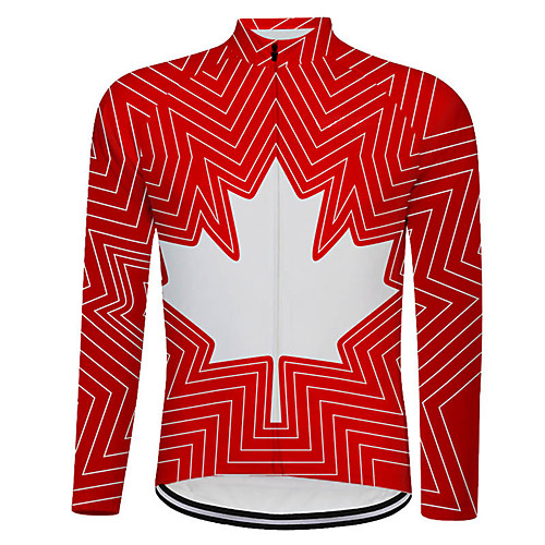 

21Grams Canada National Flag Men's Long Sleeve Cycling Jersey - Red Bike Top UV Resistant Breathable Moisture Wicking Sports Winter Fleece Terylene Mountain Bike MTB Road Bike Cycling Clothing Apparel