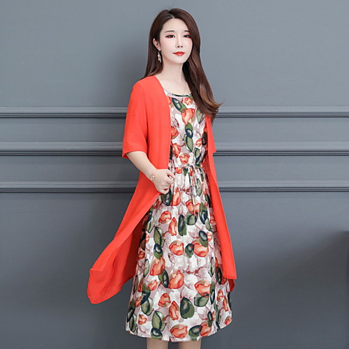 

Жен. Классический А-силуэт Платье - Однотонный, Кружева Средней длины