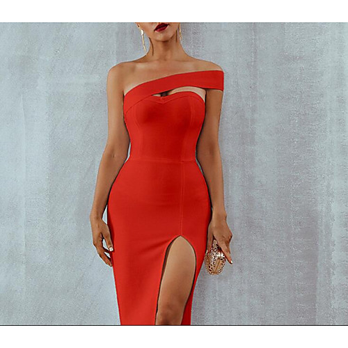 

Жен. Оболочка Платье На одно плечо Средней длины