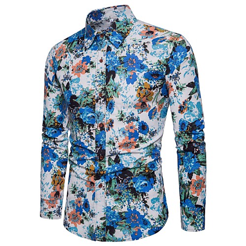 

Муж. С принтом Рубашка Классический Контрастных цветов / Графика Синий US36