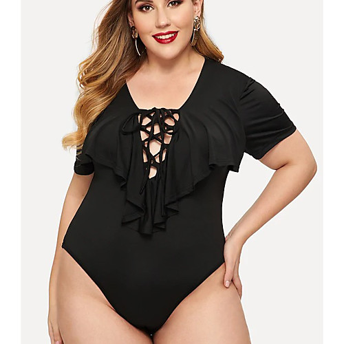 

Жен. Классический Черный Комбинезоны, Однотонный Шнуровка XXL XXXL XXXXL