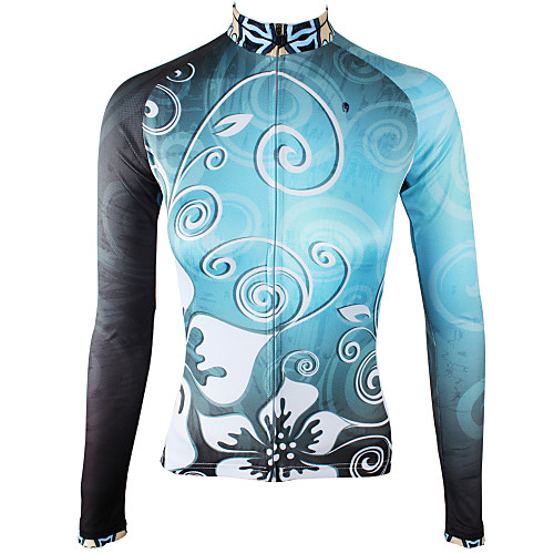 

ILPALADINO Women's Long Sleeve Cycling Jersey Sky Blue Floral Botanical Bike Jersey Top Mountain Bike MTB Road Bike Cycling Thermal / Warm Fleece Lining Ultraviolet Resistant Sports Winter Elastane