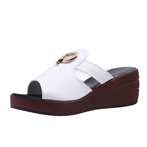 

Жен. Тапочки и Шлепанцы Slingback Туфли на танкетке Полиуретан На каждый день Лето Белый / Черный