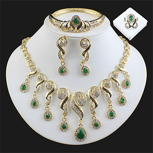 

Women's Multicolor Bridal Jewelry Sets Link / Chain Teardrop Stylish Luxury Rhinestone Earrings Jewelry Green / Dark Red For Christmas Wedding Party Engagement Gift Prom 1 set