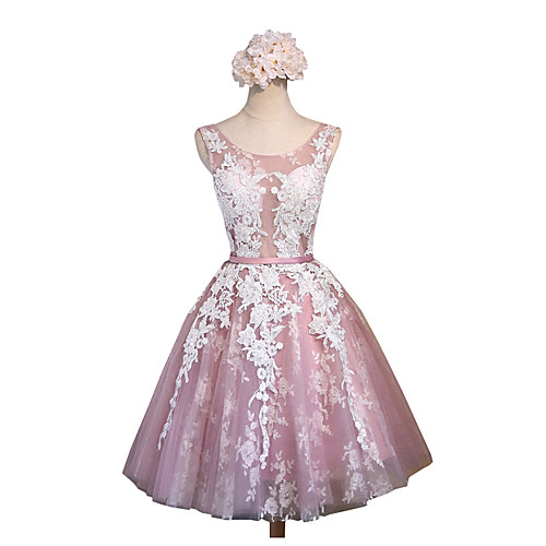 

А-силуэт Совок шеи До колена Кружева / Тюль See Through Коктейльная вечеринка Платье с Аппликации от LAN TING Express