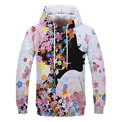 

Муж. На каждый день / Уличный стиль Толстовка - Цветочный принт / Контрастных цветов / 3D