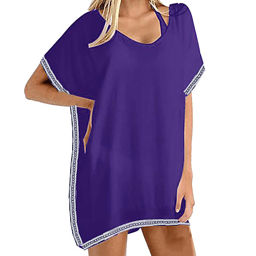 

Women's Purple White Black Cover-Up Swimwear Swimsuit - Solid Colored S M L Purple
