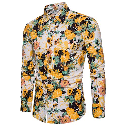 

Муж. С принтом Рубашка Классический Контрастных цветов / Графика Желтый US36