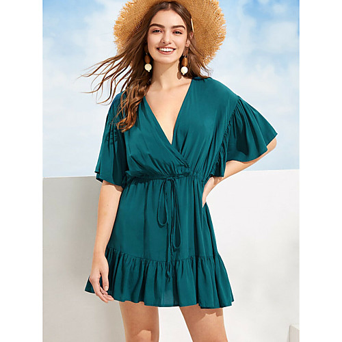 

Жен. Оболочка Платье - Однотонный Выше колена