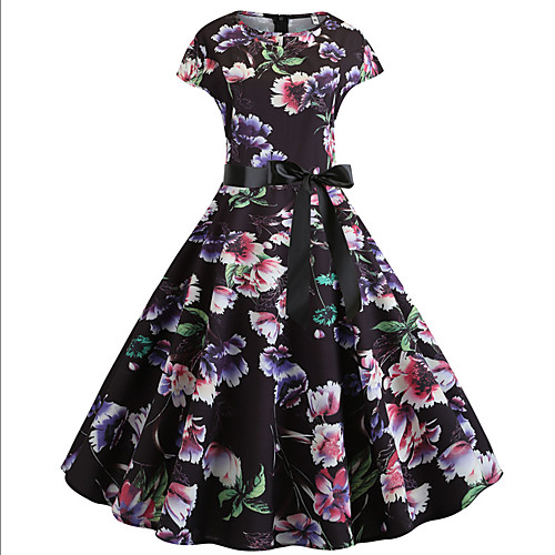 

Жен. Классический Шинуазери (китайский стиль) А-силуэт С летящей юбкой Платье - Контрастных цветов, С принтом До колена