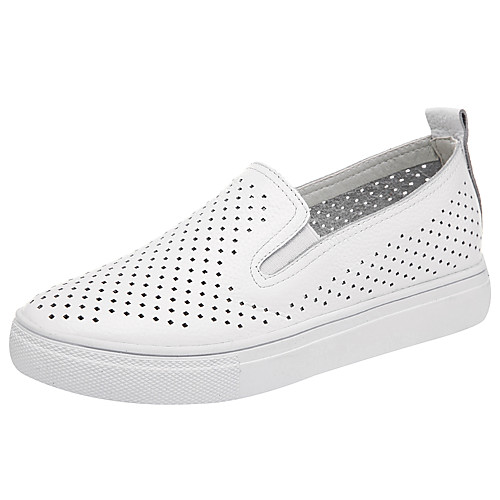 

Жен. Кеды Comfort Loafers На плоской подошве Круглый носок Кожа Винтаж / Стиль ""Школьная форма"" Для велоспорта Весна лето Белый / Черный