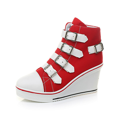 

Women's Sneakers Sexy Shoes Wedge Heel Round Toe Buckle Canvas Casual / Minimalism Spring & Summer Black / Red / Pink