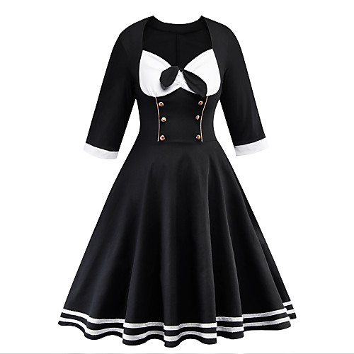 Жен. Уличный стиль Элегантный стиль А-силуэт Платье - Контрастных цветов, Пэчворк До колена