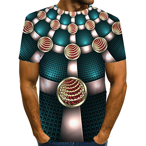 

Men's Daily Wear Club Street chic / Exaggerated EU / US Size T-shirt - Color Block / 3D / Tribal Print Round Neck Army Green / Short Sleeve