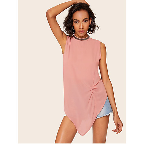 

Жен. Оборки / Пэчворк Блуза Уличный стиль / Элегантный стиль Однотонный Розовый US4