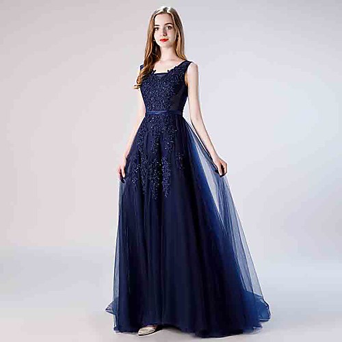 

А-силуэт V-образный вырез Со шлейфом средней длины Тюль Блеск и сияние Платье с Пояс / лента от LAN TING Express