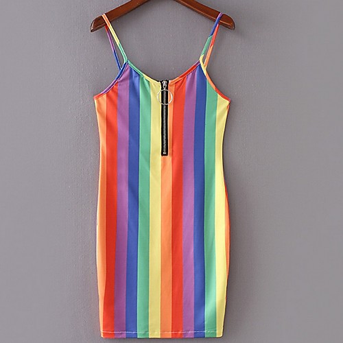 

Жен. Прямое Платье - Полоски Мини