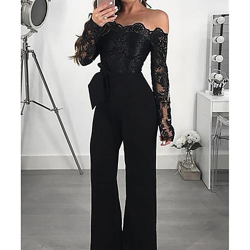 

Жен. Черный Комбинезоны, Однотонный M L XL