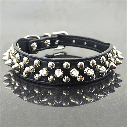 

Cat Dog Collar Studded Rivet PU Leather Black Red Green