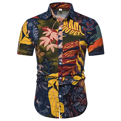 

Men's Daily Going out Tropical / Boho Shirt - Color Block / Graphic / Tribal Navy Blue