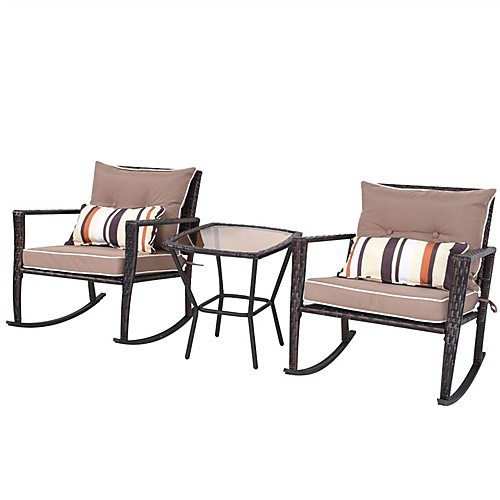 

коричневые 3 патио набор ротанга плетеные кресла-качалки с журнальным столиком