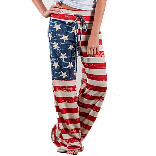 

Жен. Классический Широкие Брюки - Полоски американский флаг Красный L XL XXL