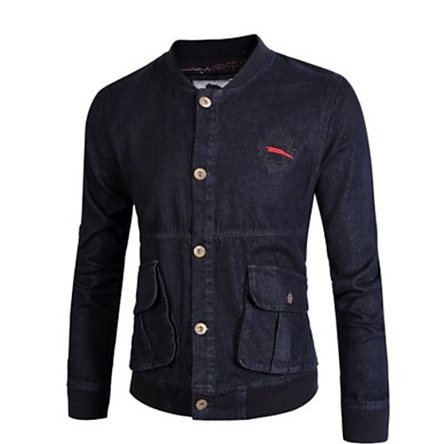 

Муж. Повседневные Обычная Куртка, Однотонный V-образный вырез Длинный рукав Полиэстер Темно синий M / L / XL