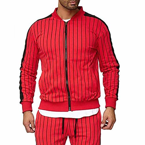

Муж. Повседневные / Спорт Классический Весна & осень Обычная Куртка, Полоски Воротник-стойка Длинный рукав Другое Черный / Красный / Серый US34 / US36 / US38