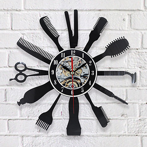 

креативные виниловые настенные часы идея подарка для парикмахера салон красоты парикмахерская парикмахерская арт декора часы классный дизайн 12 12 (30.5cm30.5cm)