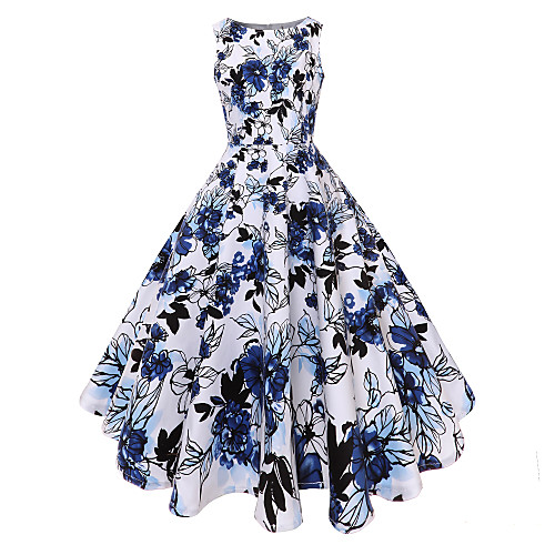 

Жен. Винтаж А-силуэт Платье - Цветочный принт, С принтом Выше колена