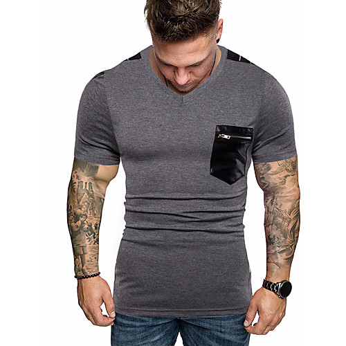 

Men's Daily Work Basic / Elegant T-shirt - Geometric / Solid Colored Dark Gray