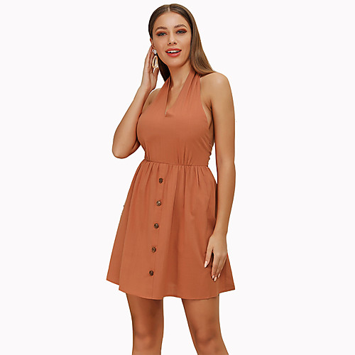 

Жен. Классический С летящей юбкой Платье - Однотонный, Открытая спина Шнуровка Выше колена