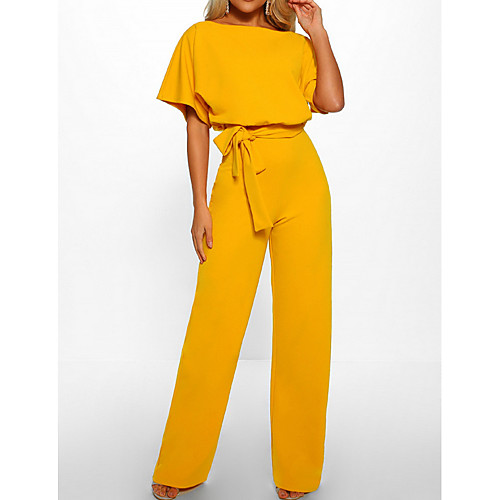 

Women's Daily / Going out Elegant Black Blushing Pink Yellow Jumpsuit Onesie, Solid Colored Drawstring S M L Short Sleeve Summer