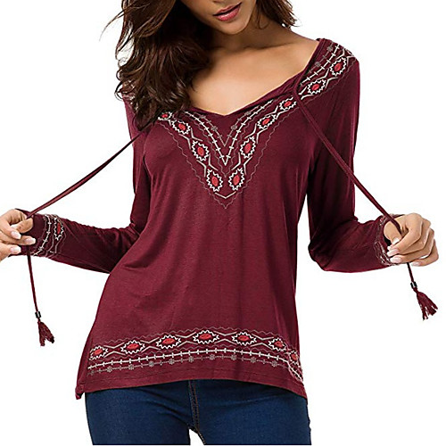 

Жен. Вышивка Футболка Цветочный принт Зеленый US10