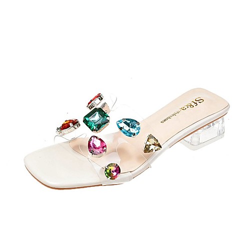 

Жен. Тапочки и Шлепанцы Кристальные сандалии На толстом каблуке Стразы Полиуретан На каждый день Лето Черный / Бежевый