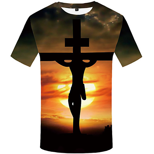 

Men's EU / US Size 3D Graphic Slim T-shirt Daily Round Neck Yellow / Short Sleeve