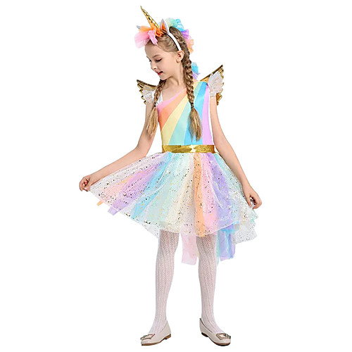 

Unicorn Dress Cosplay Costume Wings Girls' Movie Cosplay A-Line Slip Cosplay Halloween Blue Dress Wings Headwear Christmas Halloween Carnival Tulle Cotton