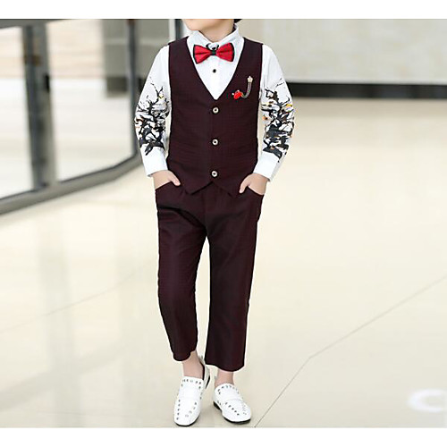 

Бордовый Хлопок Детский праздничный костюм - 1 комплект Включает в себя Кофты / Брюки / Броши