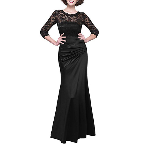 

Жен. Винтаж Прямое Платье - Однотонный, Вышивка Макси