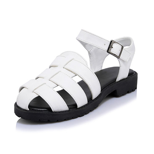 

Жен. Полиуретан Лето Милая Сандалии На плоской подошве Круглый носок Белый / Черный / Розовый