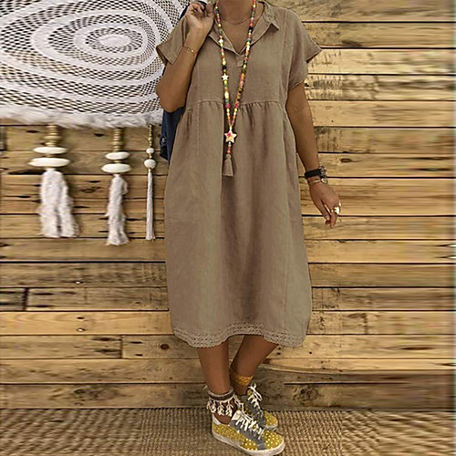 

Жен. Классический Оболочка Платье - Однотонный Средней длины