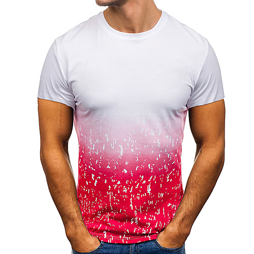 

Men's Daily Sports Basic / Elegant T-shirt - Geometric / Solid Colored Red