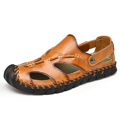 

Муж. Комфортная обувь Кожа Лето На каждый день Сандалии Для прогулок Дышащий Черный / Темно-русый / Темно-коричневый