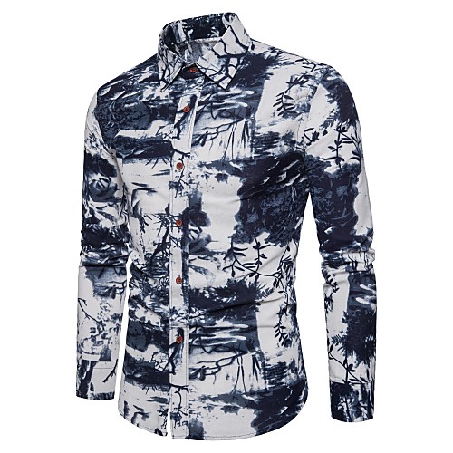 

Муж. С принтом Рубашка Классический Контрастных цветов / Графика Темно синий US36