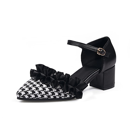 

Жен. Полиуретан Весна лето Милая Обувь на каблуках На толстом каблуке Заостренный носок Черный / Черно-белый